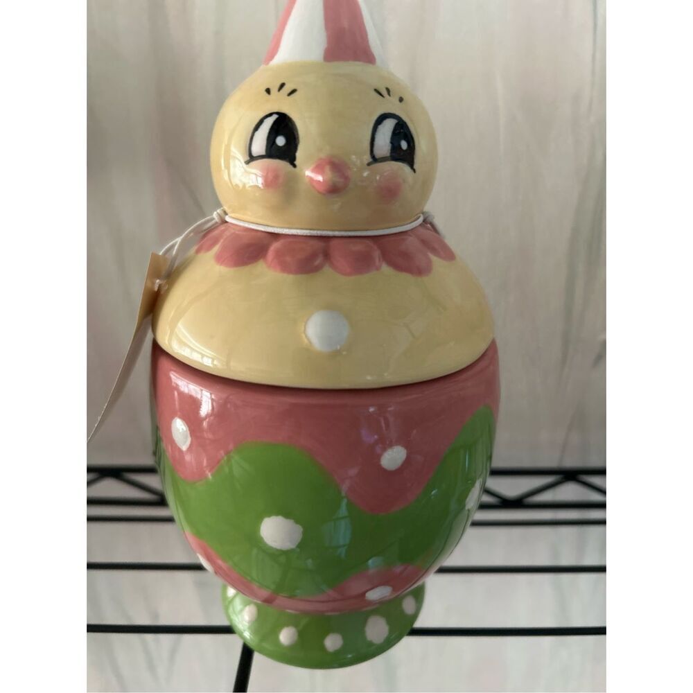 Johanna Parker Carnival Cottage Easter Egg Canister With Chick Topper Ceramic